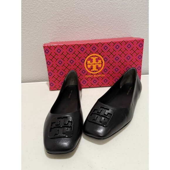 Tory Burch Georgia Ballet Flats Size 7.5 Leather Perfect Black Paris Goat $248 - Picture 2 of 10